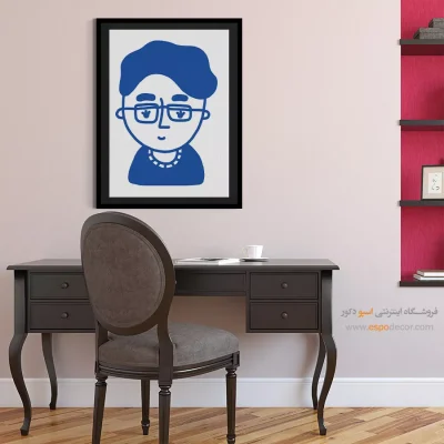 تابلو پرتره خطی برای دیوار طوسی - شاهکار – تابلو چهره - اسپو دکور