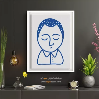 خرید تابلو مینیمال چهره مدرن برای دیوار طوسی - خیره‌کننده – تابلو چهره - اسپو دکور