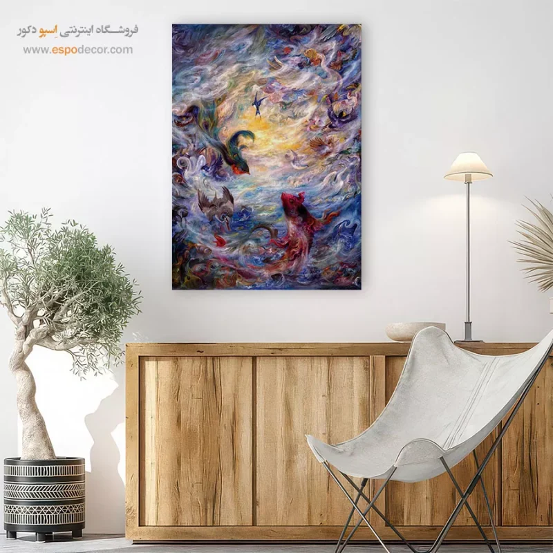 تابلو بوم پرندگان و ماهی ها اثر استاد فرشچیان,خرید تابلو