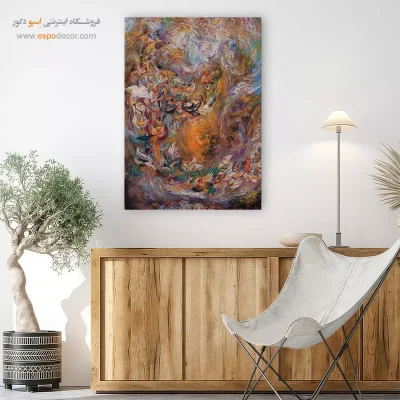 تابلو بوم ققنوس و کوه قاف و 30 پرنده اثر استاد فرشچیان,خرید تابلو