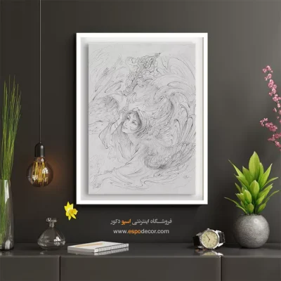 فرشته اقتدار، سَروَری، قدرت معنوی، سیاه قلم، رسمی - مطالعه 3 – تابلو نقاشی های استاد فرشچیان - اسپو دکور