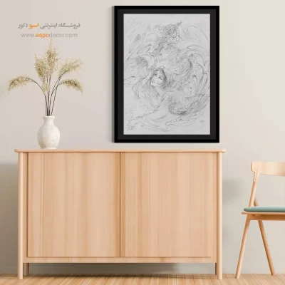 فرشته اقتدار، سَروَری، قدرت معنوی، سیاه قلم، رسمی - مطالعه 3 – تابلو نقاشی های استاد فرشچیان - اسپو دکور