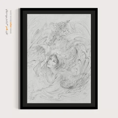 فرشته اقتدار، سَروَری، قدرت معنوی، سیاه قلم، رسمی - مطالعه 3 – تابلو نقاشی های استاد فرشچیان - اسپو دکور