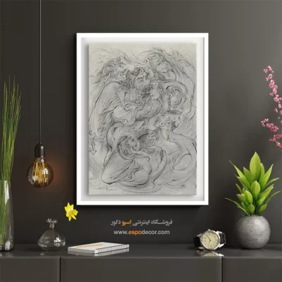 پیوند روحی، راز مگو، ارتباط عاطفی، سیاه قلم، عشق - مطالعه 7 – تابلو نقاشی های استاد فرشچیان - اسپو دکور