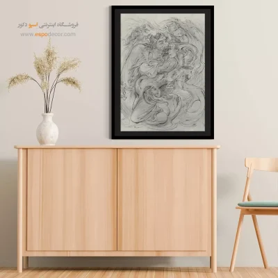 پیوند روحی، راز مگو، ارتباط عاطفی، سیاه قلم، عشق - مطالعه 7 – تابلو نقاشی های استاد فرشچیان - اسپو دکور