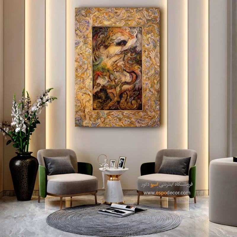 تابلو بوم مبارزه با شیطان درون اثر استاد فرشچیان,تابلو