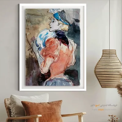 تابلو فشن برای علاقه‌مندان به مد - زنی با بشقاب در دست – تابلو فشن - اسپو دکور
