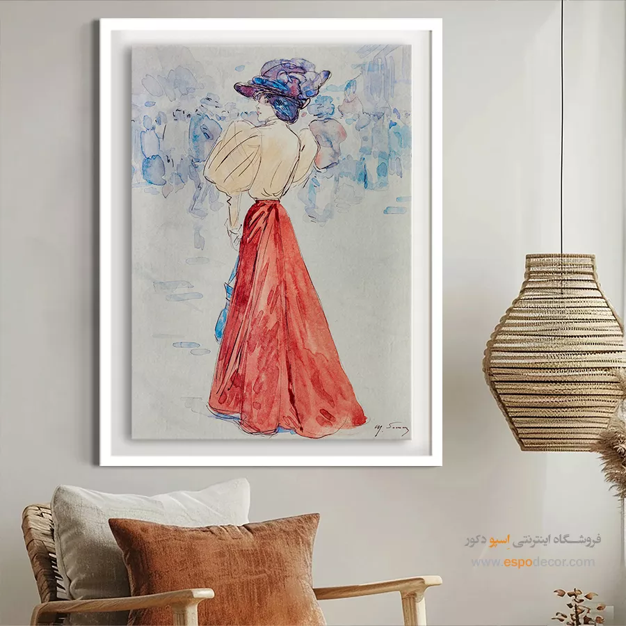 تابلو استایل خاص برای دیوار پذیرایی - شیک با دامن قرمز – تابلو فشن - اسپو دکور