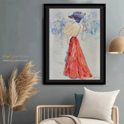 تابلو استایل خاص برای دیوار پذیرایی - شیک با دامن قرمز – تابلو فشن - اسپو دکور