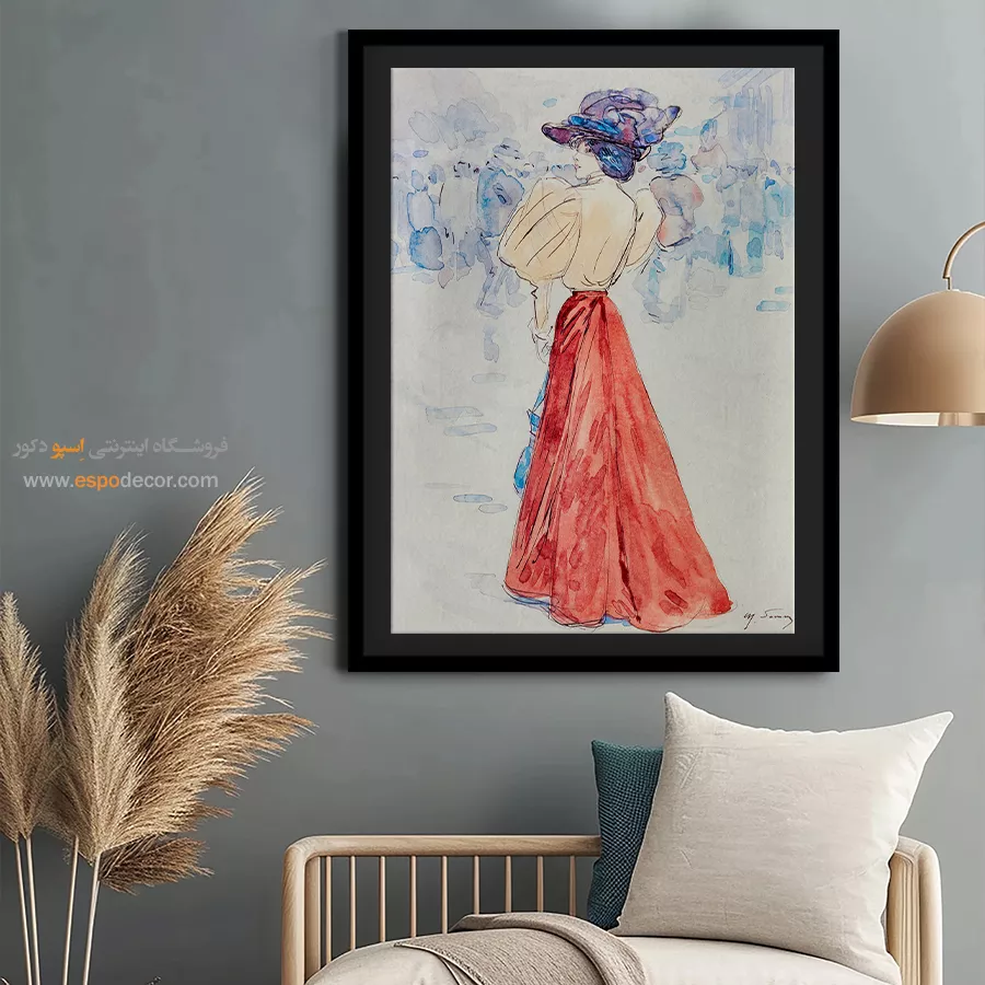 تابلو استایل خاص برای دیوار پذیرایی - شیک با دامن قرمز – تابلو فشن - اسپو دکور