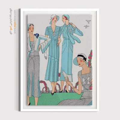 تابلو دکوراتیو فشن برای علاقه‌مندان به مد - چهار زن در باغ – تابلو فشن - اسپو دکور