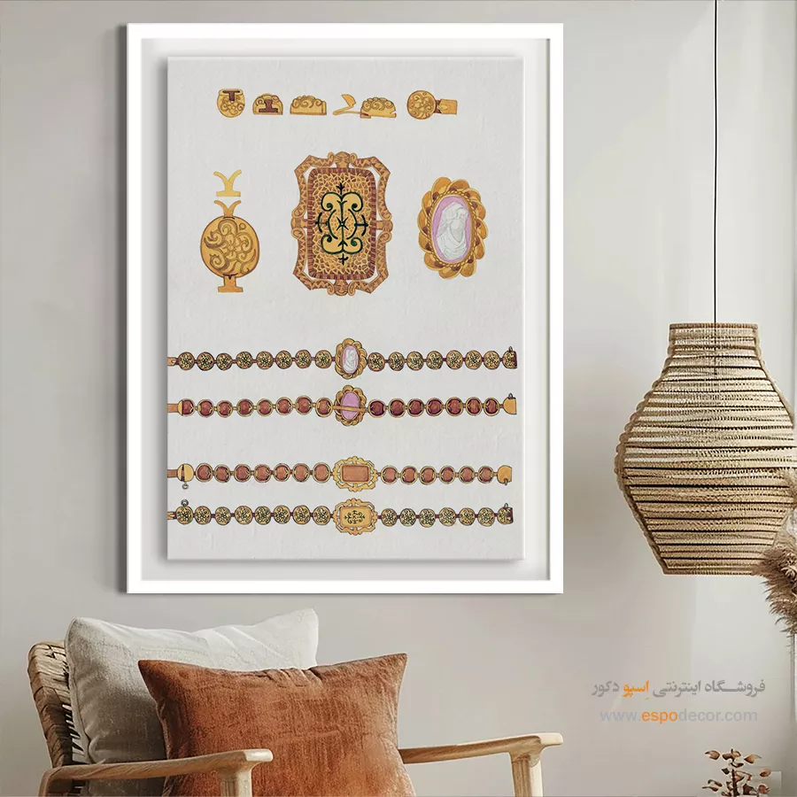 تابلو مد و فشن دخترانه برای دیوار پذیرایی - دستبند طلا – تابلو فشن - اسپو دکور