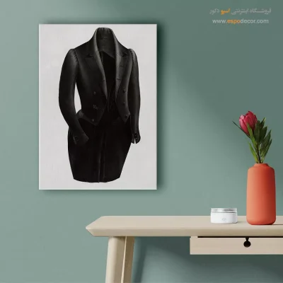 تابلو طراحی لباس زنانه خلاقانه برای کادو تولد - کت بلند ولف – تابلو فشن - اسپو دکور