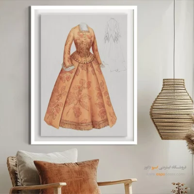 تابلو ژورنال مد فانتزی برای دیوار پذیرایی - لباس شام هدویگ – تابلو فشن - اسپو دکور