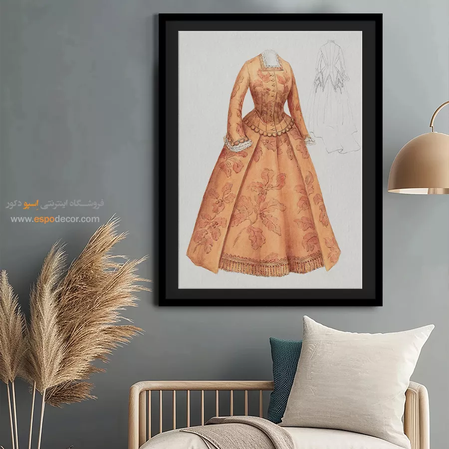 تابلو ژورنال مد فانتزی برای دیوار پذیرایی - لباس شام هدویگ – تابلو فشن - اسپو دکور
