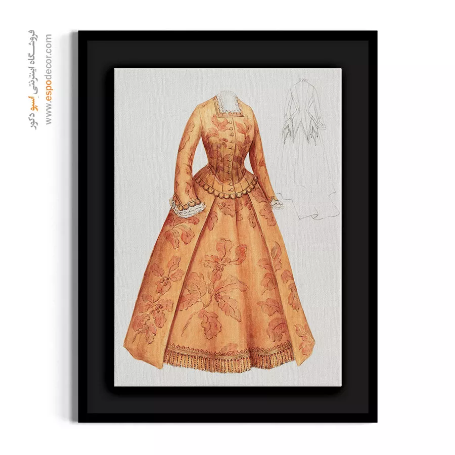 تابلو ژورنال مد فانتزی برای دیوار پذیرایی - لباس شام هدویگ – تابلو فشن - اسپو دکور