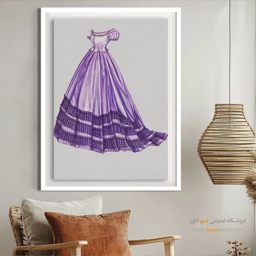 تابلو استایل خاص لاکچری برای طراحان لباس - لباس روز ارغوانی – تابلو فشن - اسپو دکور