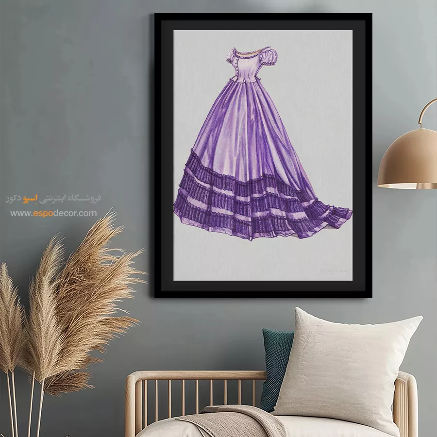تابلو استایل خاص لاکچری برای طراحان لباس - لباس روز ارغوانی – تابلو فشن - اسپو دکور