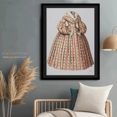 تابلو طراحی لباس زنانه فانتزی برای اتاق دخترانه - روپوش چای خوری – تابلو فشن - اسپو دکور