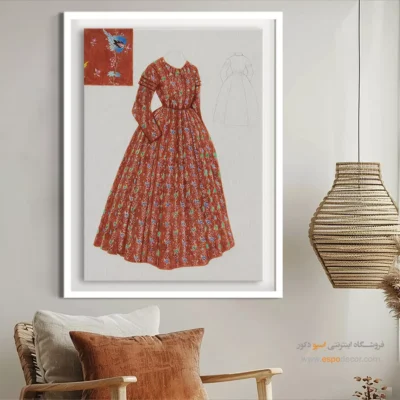 تابلو طراحی لباس زنانه برای فضاهای شیک - قرمز گل آبی – تابلو فشن - اسپو دکور