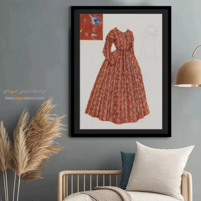 تابلو طراحی لباس زنانه برای فضاهای شیک - قرمز گل آبی – تابلو فشن - اسپو دکور