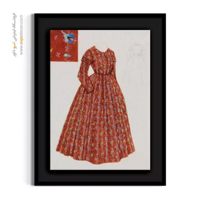 تابلو طراحی لباس زنانه برای فضاهای شیک - قرمز گل آبی – تابلو فشن - اسپو دکور