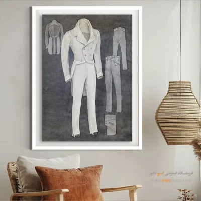تابلو طراحی لباس زنانه فانتزی برای بوتیک لباس - کت و شلوار تاجر قند – تابلو فشن - اسپو دکور
