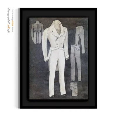 تابلو طراحی لباس زنانه فانتزی برای بوتیک لباس - کت و شلوار تاجر قند – تابلو فشن - اسپو دکور