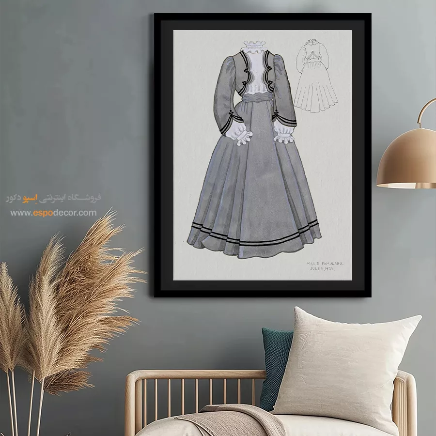 تابلو ژورنال مد با کیفیت چاپ بالا برای طراحی داخلی - چین دار طوسی – تابلو فشن - اسپو دکور