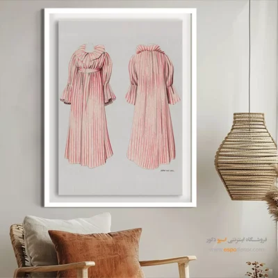 تابلو ژورنال مد برای اتاق خواب مدرن - لباس چین دار – تابلو فشن - اسپو دکور