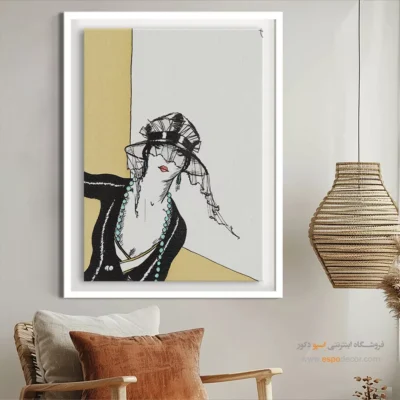خرید تابلو مدرن - زنی با کلاه مشکی – تابلو فشن - اسپو دکور