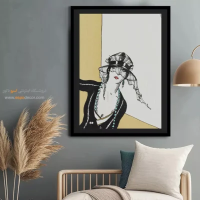 خرید تابلو مدرن - زنی با کلاه مشکی – تابلو فشن - اسپو دکور