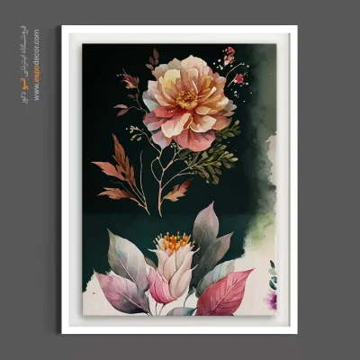تابلو دکوراتیو گل - آبرنگ سبز و صورتی – تابلو گل - اسپو دکور