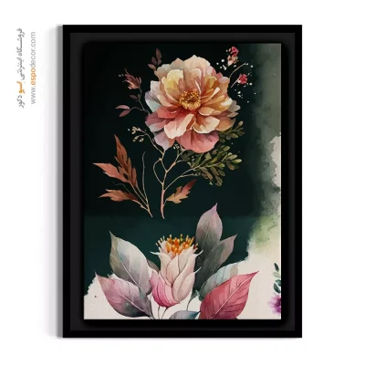 تابلو دکوراتیو گل - آبرنگ سبز و صورتی – تابلو گل - اسپو دکور