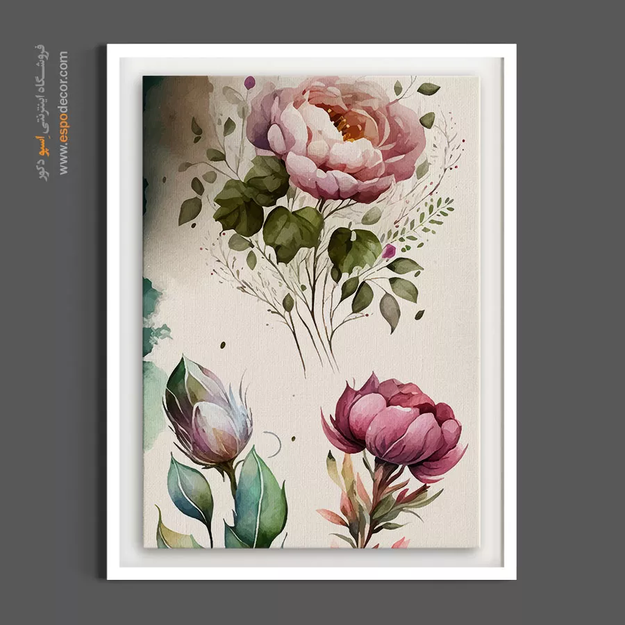 تابلو گل آبرنگی - پیونیهای آبرنگی – تابلو گل - اسپو دکور