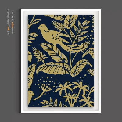 خرید تابلو لوکس - باغ پرندگان (سرمه‌ای) – تابلو گل - اسپو دکور