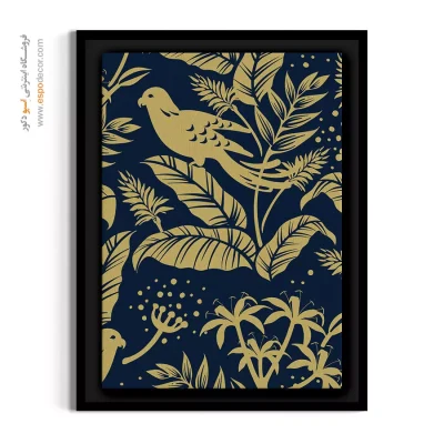 خرید تابلو لوکس - باغ پرندگان (سرمه‌ای) – تابلو گل - اسپو دکور