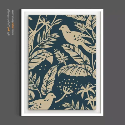 تابلو دکوراتیو پترن - باغ پرندگان (یشمی) – تابلو گل - اسپو دکور