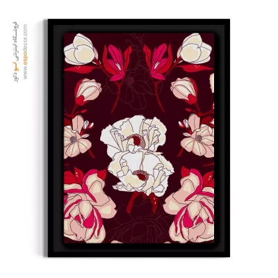 تابلو رنگ زرشکی و سفید - پترن مگنولیا زرشکی – تابلو گل - اسپو دکور