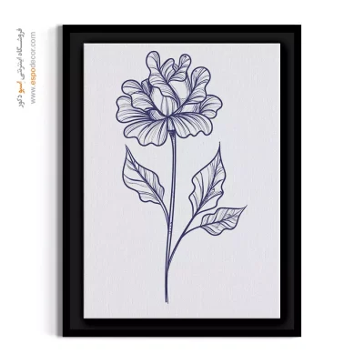 نقاشی خطی آبی - میخک جوهری – تابلو گل - اسپو دکور