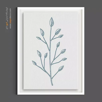 تابلو مینیمال برگ - شاخه بلند آبی – تابلو گل - اسپو دکور