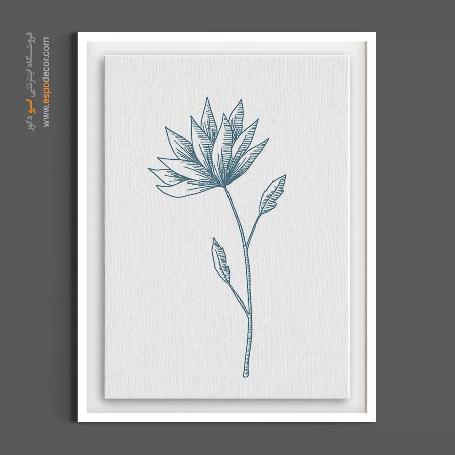 تابلو آبی و سفید - نیلوفر تیزبرگ – تابلو گل - اسپو دکور