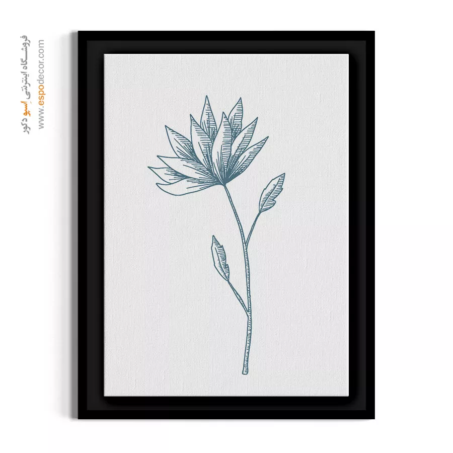 تابلو آبی و سفید - نیلوفر تیزبرگ – تابلو گل - اسپو دکور