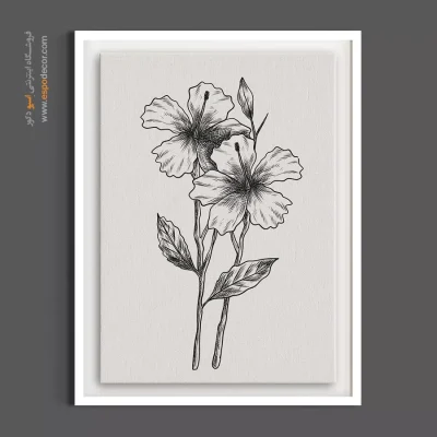 تابلو سیاه سفید - ختمی چینی – تابلو گل - اسپو دکور