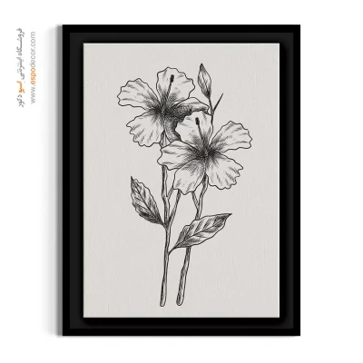 تابلو سیاه سفید - ختمی چینی – تابلو گل - اسپو دکور