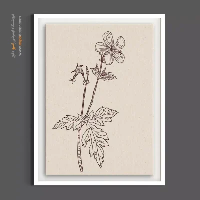 نقاشی با خودکار قهوه ای - شمعدانی خطی – تابلو گل - اسپو دکور