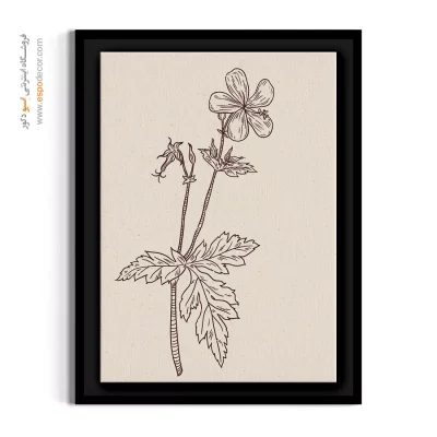 نقاشی با خودکار قهوه ای - شمعدانی خطی – تابلو گل - اسپو دکور