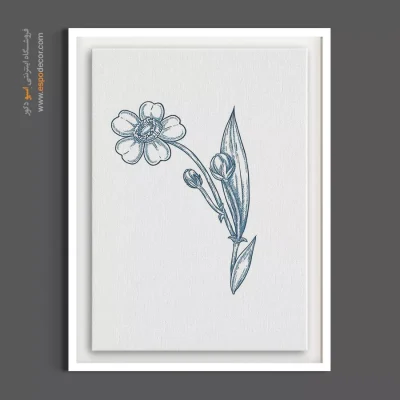 تابلو اتاق خواب خطی آبی - آلاله وحشی و غنچه – تابلو گل - اسپو دکور