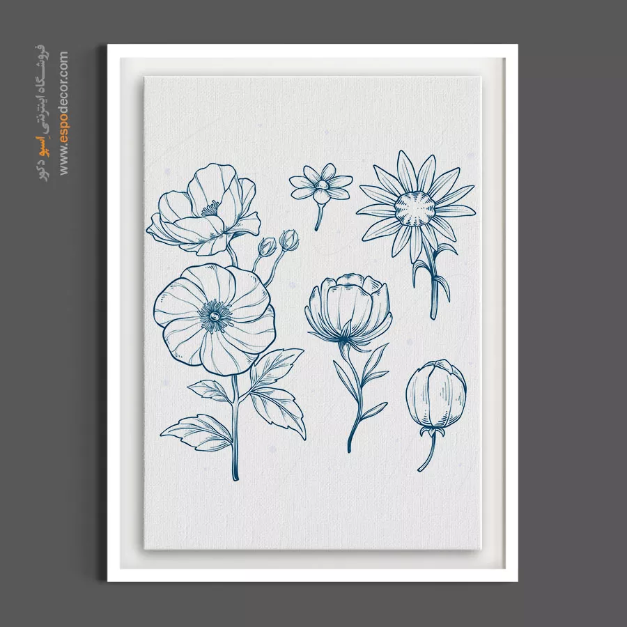 خرید تابلو ست گلهای خطی - مجموعه گلهای خطی – تابلو گل - اسپو دکور