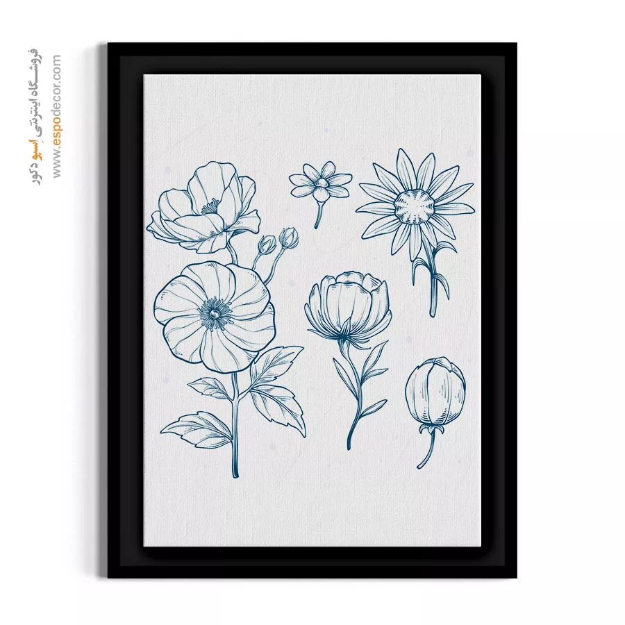 خرید تابلو ست گلهای خطی - مجموعه گلهای خطی – تابلو گل - اسپو دکور